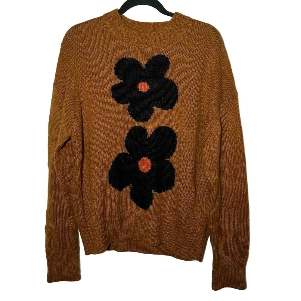 AlexaChung Brown Tan Flower Intarsia Knit Jumper Sweater NWT S